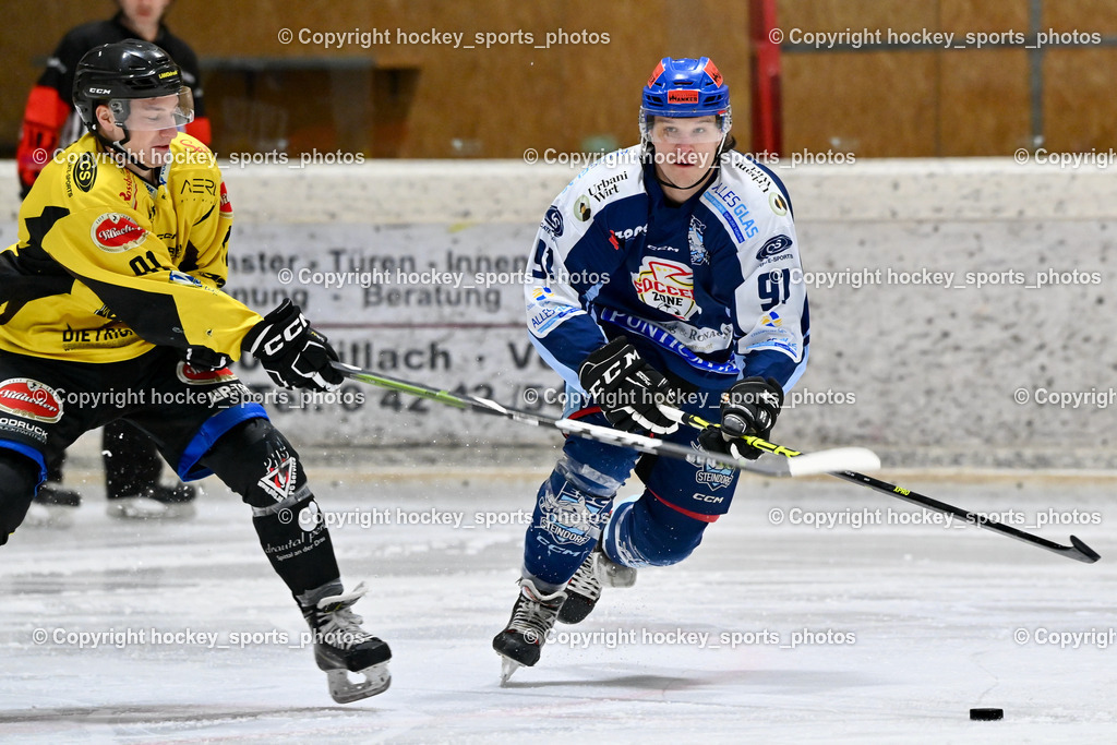 EC Hornets Spittal vs. ESC Steindorf 23.2.2024 | #81 Sivec Peter Paul EC Hornets Spittal, #91 Kravania Kristian ESC Steindorf, EC Hornets Spittal vs. ESC Steindorf 23.2.2024, EC Hornets Spittal vs. ESC Steindorf 23.2.2024 am 23.02.2024 in Spittal an der Drau (Eissportzentrum Spittal), Austria, (Photo by Bernd Stefan)