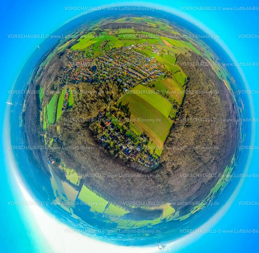 Selm230290006_Cappenberg-2 | Luftbild, Ortsansicht Cappenberg, Erdkugel, Fisheye Aufnahme, Fischaugen Aufnahme, 360 Grad Aufnahme, Cappenberg, Selm, Münsterland, Nordrhein-Westfalen, Deutschland