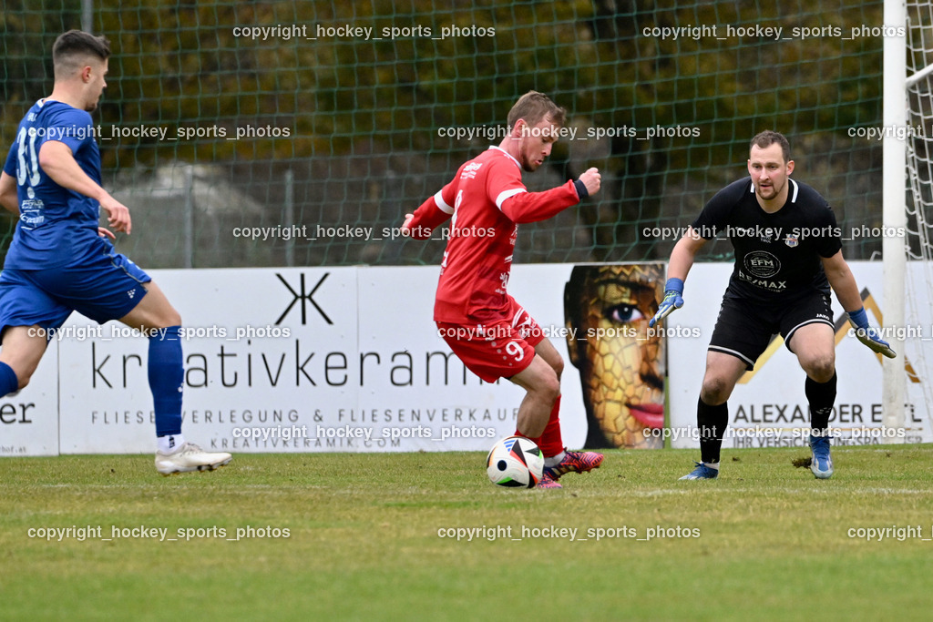 SV Rothenthurn vs. Union Matrei | #9 Grega Gorisek SV Rothenthurn, #1 Julian Weiskopf Matrei, #30 Manuel Hanser  Matrei, SV Rothenthurn vs. Union Matrei, SV Rothenthurn vs. Union Matrei am 09.11.2024 in Rothenthurn (Sportplatz Rothenthurn), Austria, (Photo by Bernd Stefan)