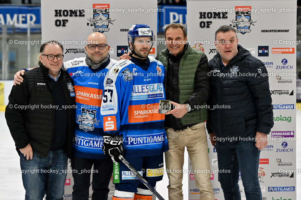 ESC SPARKASSE STEINDORF vs. EHC Althofen | Sportlicher Leiter ESC Steindorf Armin Ratz, #57 Wilfan Franz ESC Steindorf, Sektionsleiter ESC Steindorf Hans Tschernutter, Udo Bergner Vorstand Sparkasse Feldkirchen, Vorstandsdirektor Sparkasse Feldkirchen Gerhard Greimer, ESC SPARKASSE STEINDORF vs. EHC Althofen, ESC SPARKASSE STEINDORF vs. EHC Althofen am 06.03.2026 in Steindorf (Ossiachersee Halle), Austria, (Photo by Bernd Stefan)