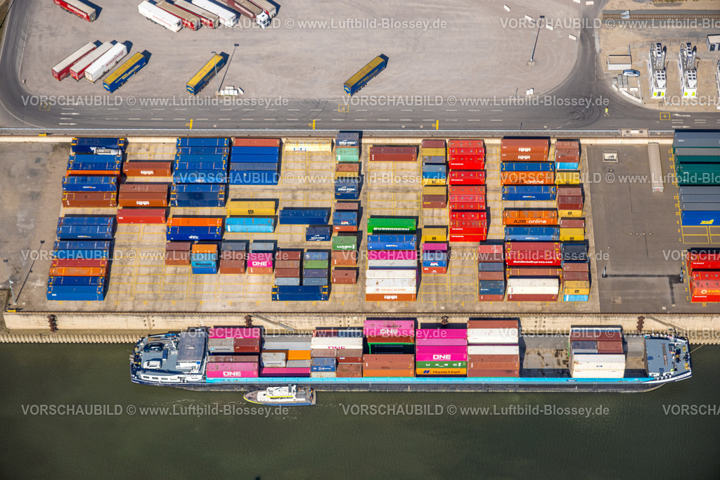 Duisburg250402761DuisPort | Luftbild, duisport Hafen Duisburg, Hafengebiet, Kohleninsel Container Terminal, Containerschiff, Ruhrort, Duisburg, Ruhrgebiet, Nordrhein-Westfalen, Deutschland