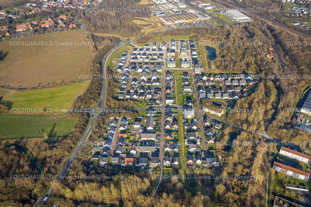 Hamm240305022 | Luftbild, Wohngebiet Heimshof Ost, Baustelle mit Neubau am Sachsenring, Kreisverkehr, Stadtbezirk Heessen, Hamm, Ruhrgebiet, Nordrhein-Westfalen, Deutschland