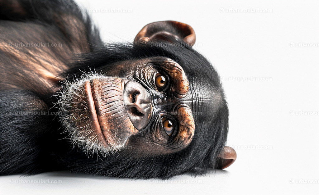 Relaxed Monkey | A captivating portrait of a thoughtful monkey lying down, showcasing expressive eyes and intricate details. Ideal for animal lovers, this unique artwork captures the essence of calm and curiosity, adding depth and interest to any room. - Realisiert mit Pictrs.com