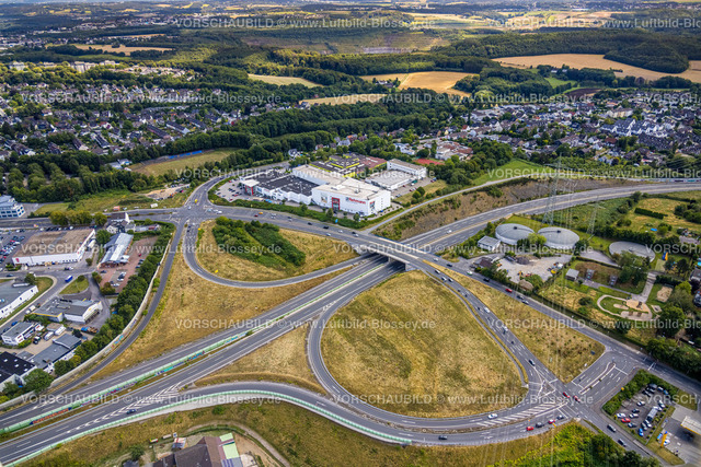 Velbert220803233 | Luftbild, Autobahnausfahrt Hetterscheidt der Autobahn A44 und Bundesstraße B227, Interliving Rehmann - Möbelhaus Velbert, Velbert, Ruhrgebiet, Nordrhein-Westfalen, Deutschland