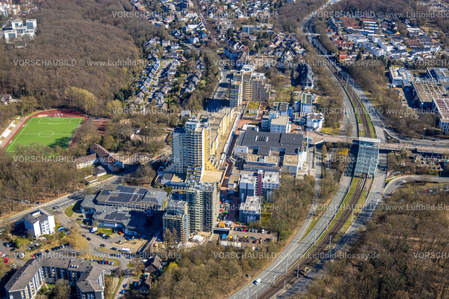 Bochum250301214 | Luftbild, Unicenter Hochhaus der RUB Ruhr-Universität Bochum, Baustelle mit Baugerüst am Unicenter, Querenburg, Bochum, Ruhrgebiet, Nordrhein-Westfalen, Deutschland
