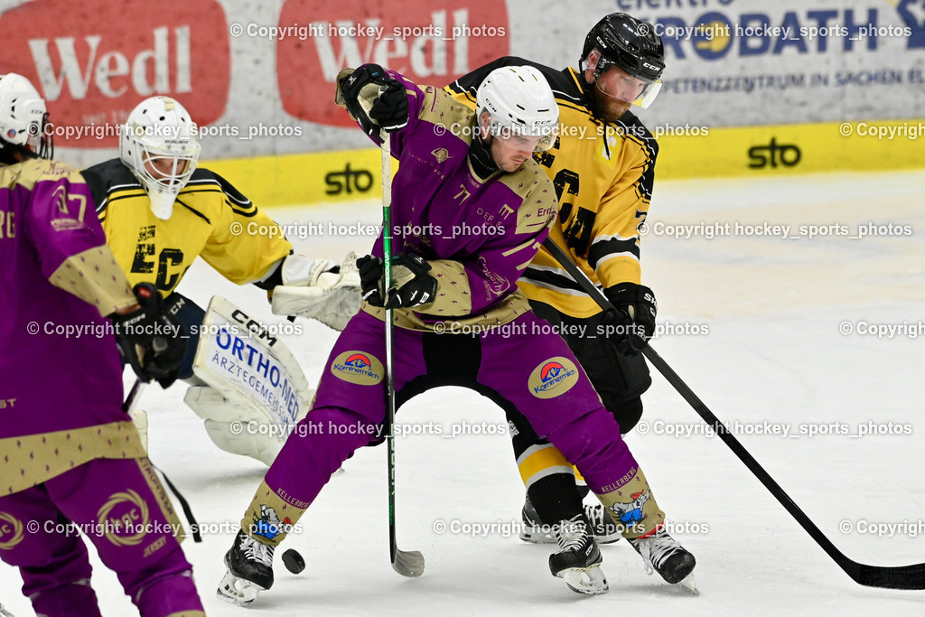 EC Kellerberg vs. EC Arnoldstein | #77 Lasser Herbert Ulf EC Kellerberg, #71 Bachlechner Markus EC Arnoldstein, EC Kellerberg vs. EC Arnoldstein, EC Kellerberg vs. EC Arnoldstein am 31.01.2025 in Villach (Stadthalle Villach), Austria, (Photo by Bernd Stefan)