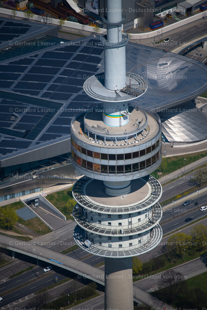 4021449 | MüNCHEN 08.04.2020 Fernmeldeturm- Bauwerk und Fernsehturm Olympiaturm im Olympiapark am Spiridon-Louis-Ring in München im Bundesland Bayern, Deutschland. // Television Tower Olympiaturm in Olympiapark on Spiridon-Louis-Ring in Munich in the state Bavaria, Germany. Foto: Gerhard Launer