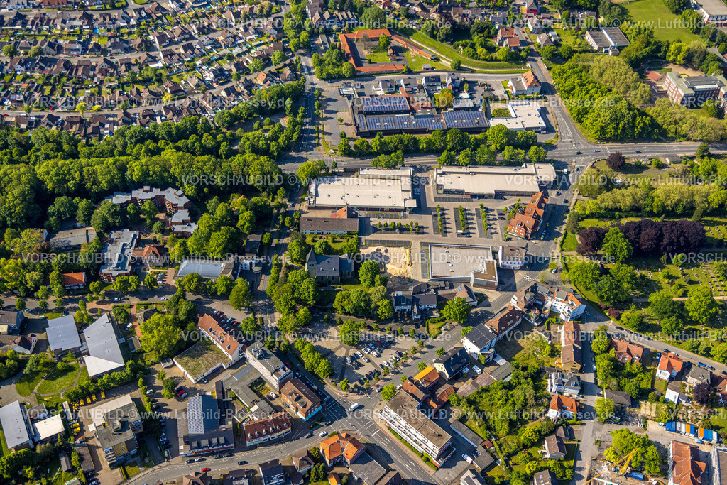Hamm230506588 | Luftbild, Einkaufszentrum Dortmunder Straße mit Supermärkten Rewe, Aldi und Edeka, Alter Bauhof Herringen, Stadtbezirk Herringen, Hamm, Ruhrgebiet, Nordrhein-Westfalen, Deutschland