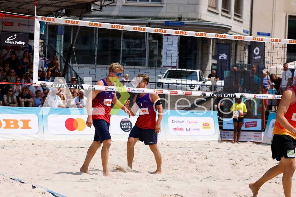 Obi BeachTour 2026 - Basel | BASEL, SWITZERLAND - JULY 19: FLORIAN BREER (SUI) an MATHIS KÄLIN (SUI) during the Obi BeachTour 2026 match between LEITNER / KINDL (AUT) and BREER / KÄLIN (SUI) at Barfüsserplatz on July 19, 2026 in Basel, Switzerland. - Realisiert mit Pictrs.com