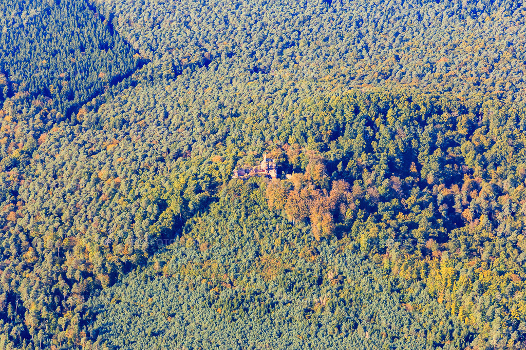 Aerial view: Steinberg Castle in Obersteinbach in the state Bas-Rhin, France. – Photo: IMG_095118.jpg taken on 10/16/2016 by Werner Riehm/FLY-FOTO.com – Resolution of the original: 5472 x 3648 px