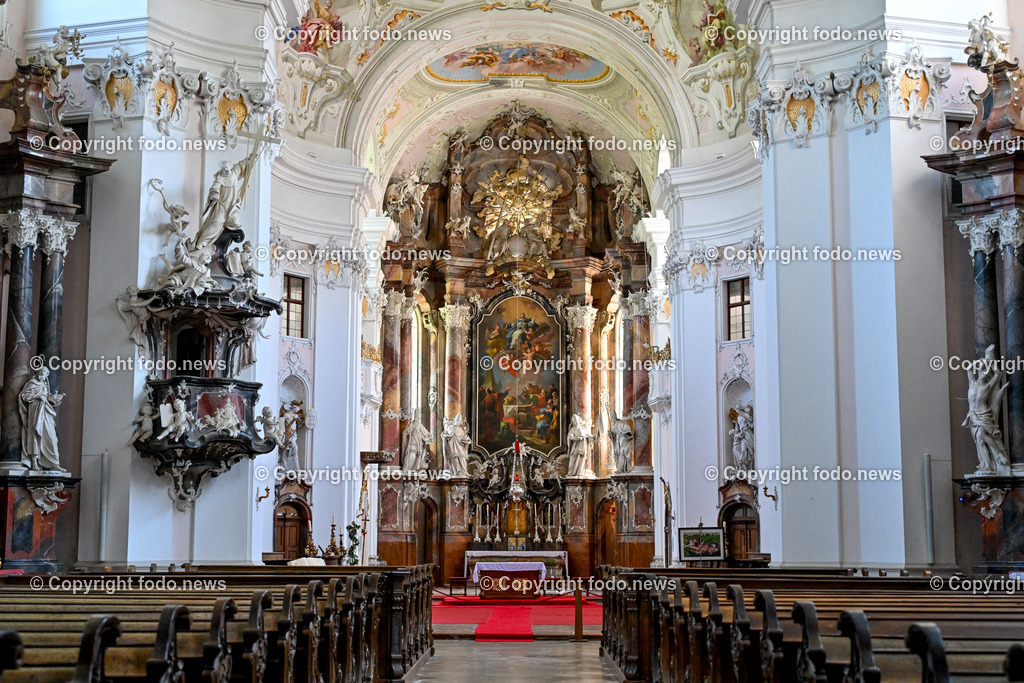 Engelhartszell_ 25.06.2024-6 | 25.06.2024, Engelhartszell, AUT, Engelhartszell, im Bild Stift Engelszell, Trappistenkloster, Innenraum Stiftskirche, Altar