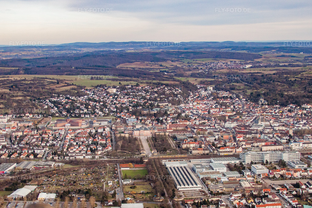 Luftbild: Schlossgarten von Westen in Bruchsal im Bundesland Baden-Württemberg in Deutschland. Foto: IMG_24655.jpg vom 27.02.2010 durch Werner Riehm/FLY-FOTO.de