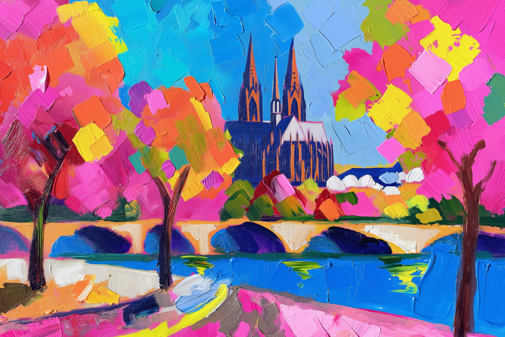 2507010 - Buntes abstraktes Köln | Der Kölner Dom und die Rheinbrücke in leuchtenden Farben und kraftvoller Bildwirkung. 