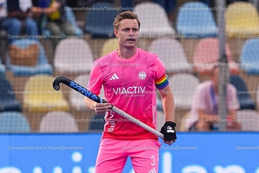 xydrx08082502019 | 08.08.2025, xydrx, Herren EuroHockey Championship 2025, Gruppenphase, Gruppe B, Deutschland - Frankreich, Sparkassenpark Mönchengladbach: Mats Grambusch (Deutsche Feldhockey Nationalmannschaft #3)