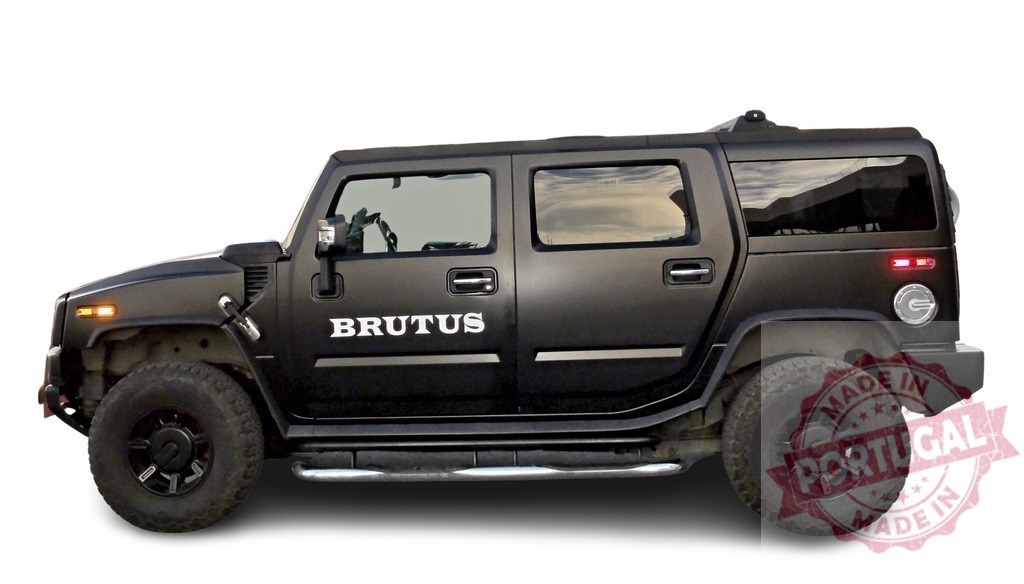Powerful customized black Hummer H2 Brutus posing in studio | Studio shot of a customized black Hummer H2 Brutus showing its imposing and luxurious profile - Realized with Pictrs.com
