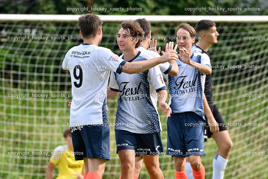 SC Magdalen vs. DSG Ledenitzen | Jubel DSG Ledenitzen Mannschaft, #9 Florian Wassertheurer DSG Ledenitzen, #11 Enis Musanovic DSG Ledenitzen, #15 Jakob Schuster DSG Ledenitzen, #13 David Erich Enzi DSG Ledenitzen, SC Magdalen vs. DSG Ledenitzen, SC Magdalen vs. DSG Ledenitzen am 19.07.2024 in Villach (Sportplatz Madalen), Austria, (Photo by Bernd Stefan)