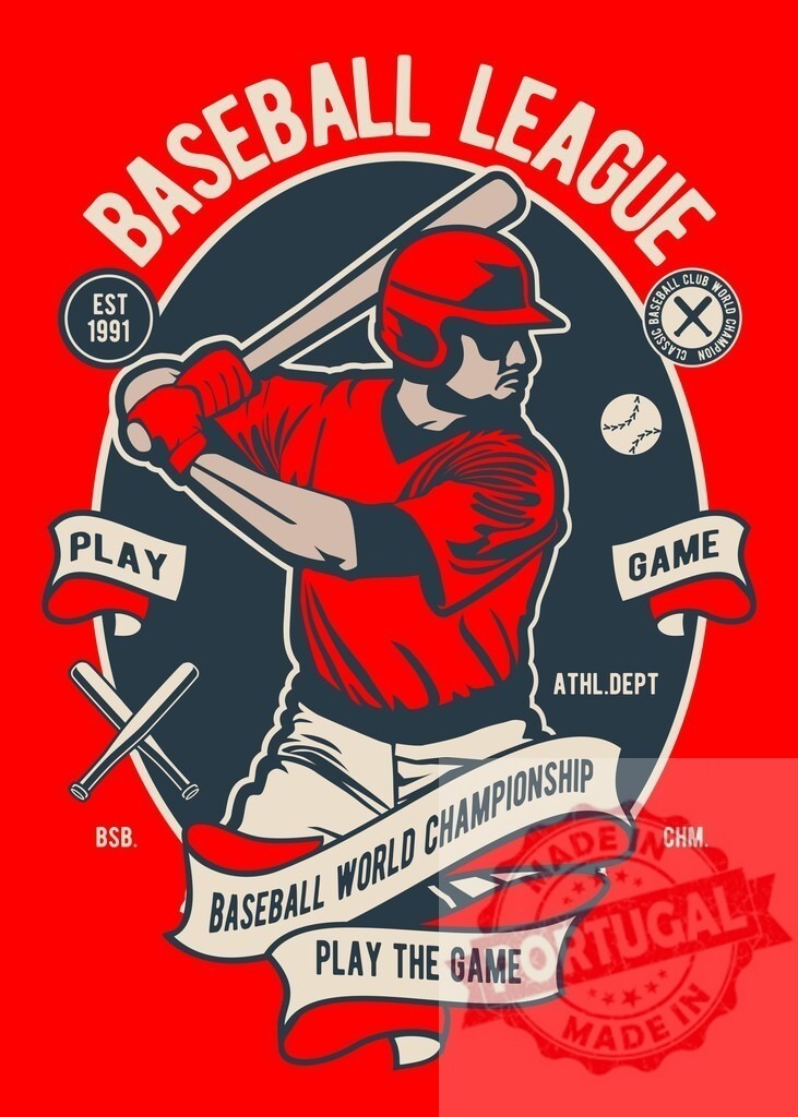 Baseball league world championship poster design | Baseball player batter preparing to swing, a vintage inspired baseball emblem - Realized with Pictrs.com