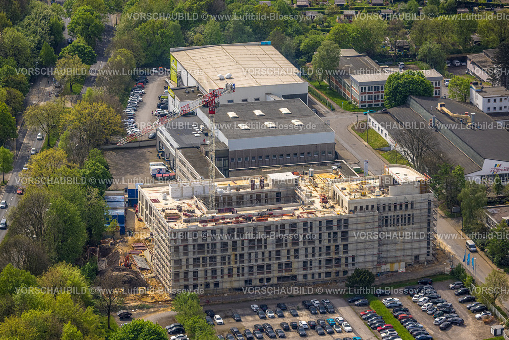 Essen240400541 | Luftbild, Baustelle mit Neubau für nachhaltiges Verwaltungsgebäude der Essener FOM Hochschule an der Leimkugelstraße, Essen, Ruhrgebiet, Nordrhein-Westfalen, Deutschland