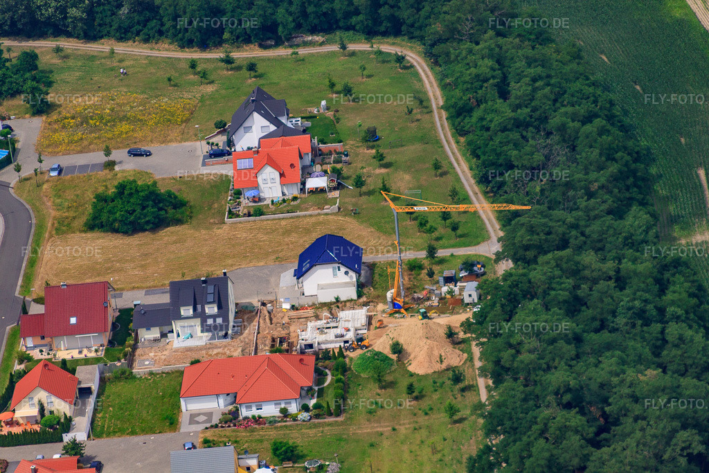 Luftbild: Neubaugebiet Blumenring im Ortsteil Hardtwald in Neupotz im Bundesland Rheinland-Pfalz in Deutschland. Foto: IMG_29750.jpg vom 02.07.2010 durch Werner Riehm/FLY-FOTO.de