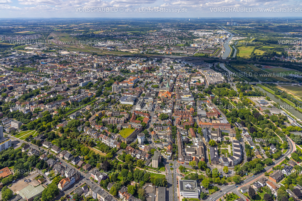 Hamm240706604 | Luftbild, City Übersicht mit evang. Pauluskirche und Allee-Center, Ostenallee, hinten der Hafen und Datteln-Hamm-Kanal, Mitte, Hamm, Ruhrgebiet, Nordrhein-Westfalen, Deutschland