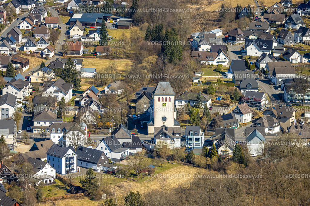 Wenden250307020Gerlingen | Luftbild, St. Antonius Kirche im Ortszentrum, Gerlingen, Wenden, Sauerland, Nordrhein-Westfalen, Deutschland