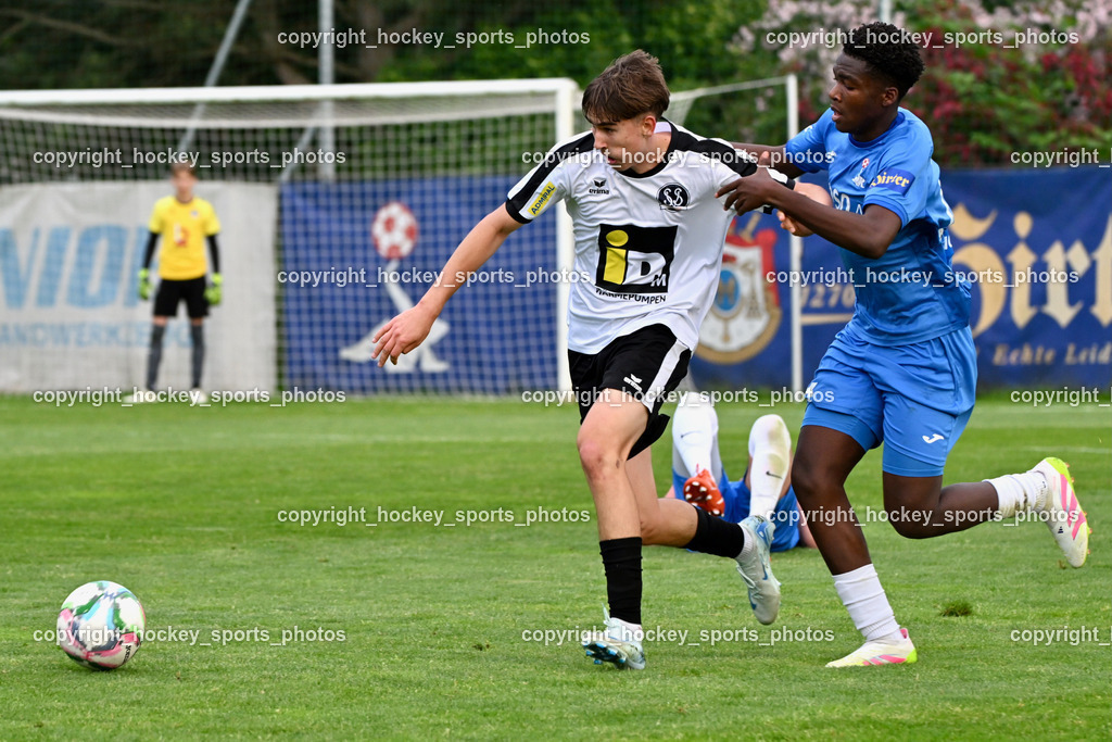 SAK vs. SV Spittal Drau 1921 | #10 Moritz Müller SV Spittal, #14 Andre Le Prince Chedjou Fonkou SAK, SAK vs. SV Spittal Drau 1921, SAK vs. SV Spittal Drau 1921 am 23.05.2025 in Klagenfurt (Sportpark Welzenegg), Austria, (Photo by Bernd Stefan)
