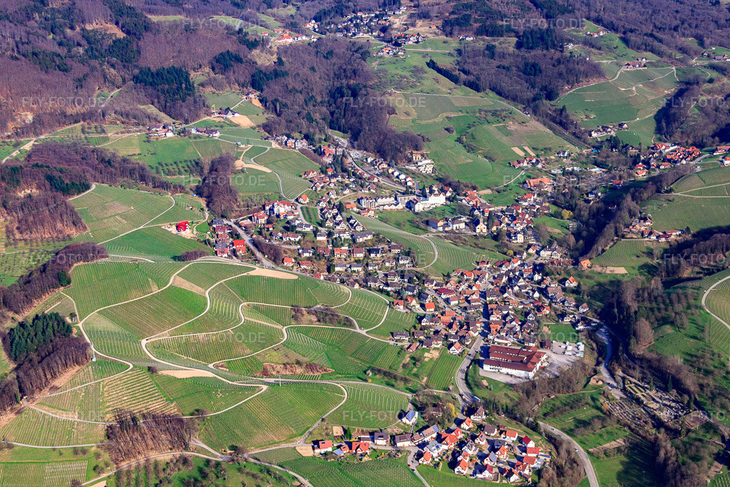 Luftbild: Badischer Weinort von Südwesten im Ortsteil Büchelbach in Sasbachwalden im Bundesland Baden-Württemberg in Deutschland. Foto: IMG_56309.jpg vom 14.04.2013 durch Werner Riehm/FLY-FOTO.de