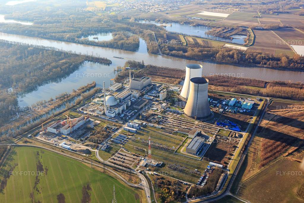Luftbild: Kernkraftwerk Philippsburg am Rheinufer in Philippsburg im Bundesland Baden-Württemberg in Deutschland. Foto: IMG_097336.jpg vom 10.03.2017 durch Werner Riehm/FLY-FOTO.de