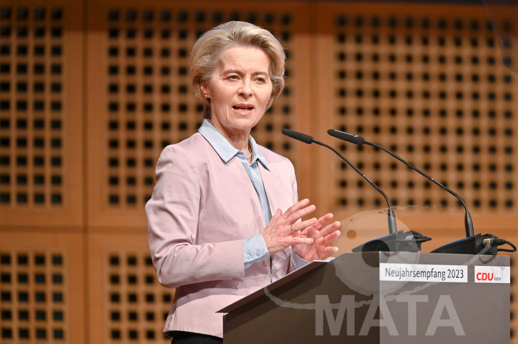 _DWI0775 | Politikerin Ursula von der Leyen beim CDU-NRW Neujahrsempfang in Düsseldorf. Düsseldorf, 28.01.2023 - Realisiert mit Pictrs.com