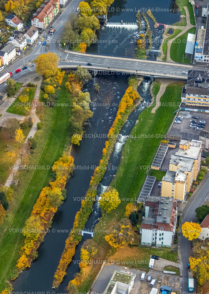 Hagen251101784-3 | Luftbild, Wildwasserpark und Lennebrücke über den Fluss Lenne, Wohngebiet Hohenlimburg, Hagen, Ruhrgebiet, Nordrhein-Westfalen, Deutschland
