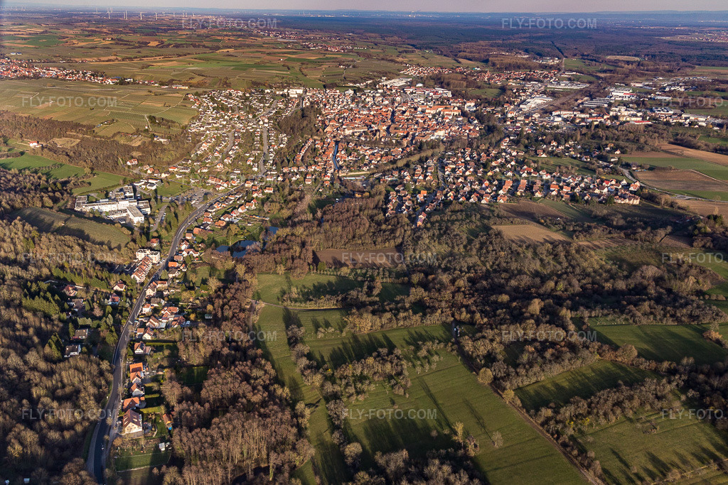 Aerial view: View of the town in Wissembourg in the state Bas-Rhin, France.Photo: IMG_104938.jpg taken on 03/21/2018 by Werner Riehm/FLY-FOTO.comResolution of the original: 4770 x 3180 px