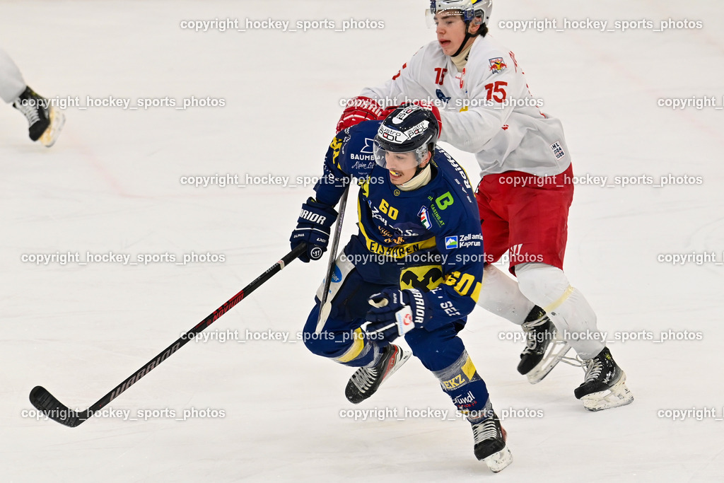 RED BULL HOCKEY JUNIORS vs. EK DIE ZELLER EISBÄREN | #60 Pallierer Timo EK DIE ZELLER EISBÄREN, #15 Gesson Adrian RED BULL HOCKEY JUNIORS, RED BULL HOCKEY JUNIORS vs. EK DIE ZELLER EISBÄREN, RED BULL HOCKEY JUNIORS vs. EK DIE ZELLER EISBÄREN am 14.01.2025 in Salzburg (Eisarena Salzburg), Austria, (Photo by Bernd Stefan)