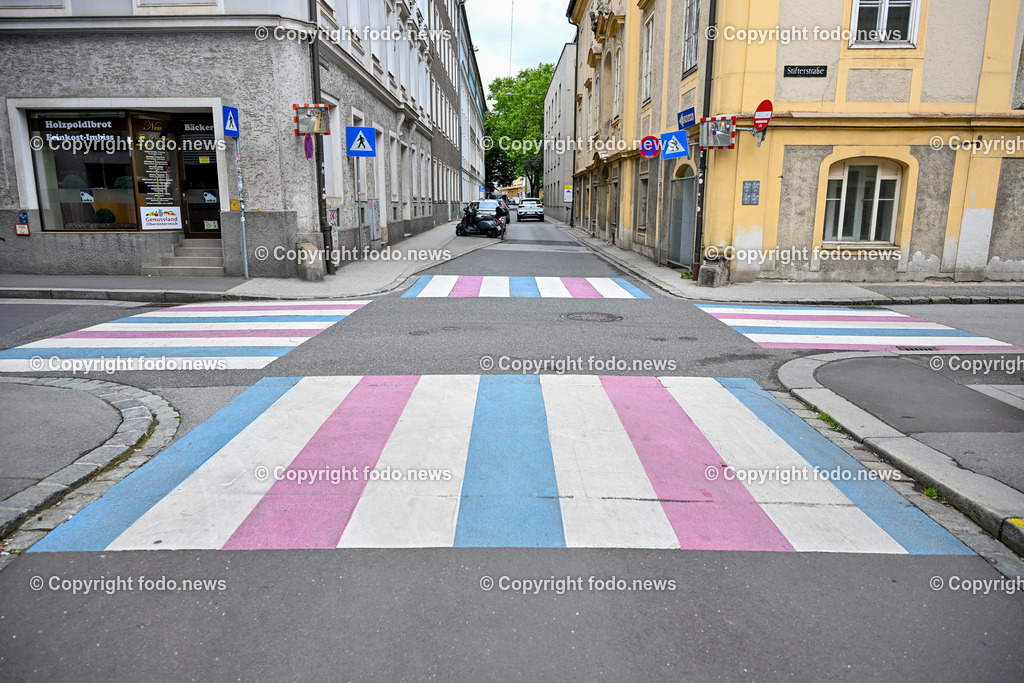 Linz_ Transgender Zebrastreifen_ 12.06.2024-6 | 12.06.2024, Linz, AUT, Linz im Bild Linz, Transgender Zebrastreifen, Homo-, Bi-, Inter- und Transphobie, LGBTIQ, Pride