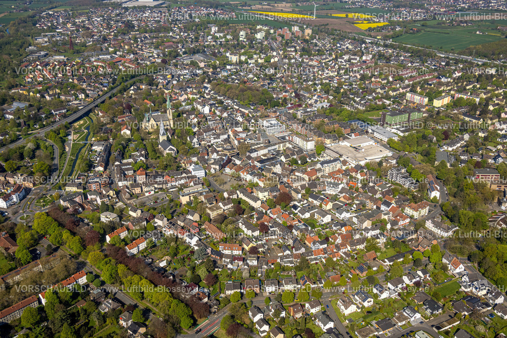 Kamen230406020 | Luftbild, City, evang. Pauluskirche, Kirche Zur Heiligen Familie, Hellmig-Krankenhaus,, Kamen, Ruhrgebiet, Nordrhein-Westfalen, Deutschland