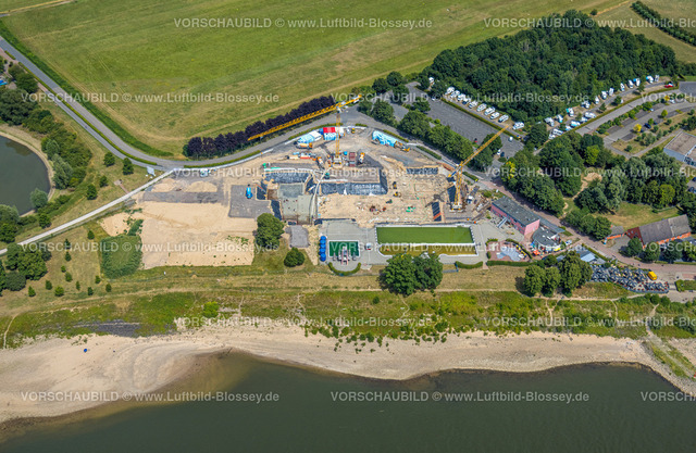 Wesel220703461 | Luftbild, Baustelle und Neubau Rheinbad, Rheinterrassen und Rheinpromenade, Reisemobilstellplatz Römerwardt, Wesel, Niederrhein, Nordrhein-Westfalen, Deutschland