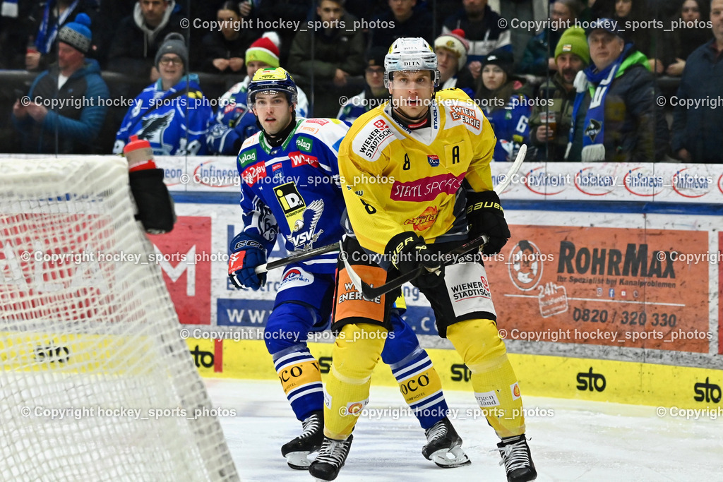 EC IDM Wärmepumpen VSV vs. Vienna Capitals | #8 Nelson Nogier Vienna Capitals, #12 Brett Budgell EC VSV, EC IDM Wärmepumpen VSV vs. Vienna Capitals, EC IDM Wärmepumpen VSV vs. Vienna Capitals am 28.01.2026 in Villach (Stadthalle Villach), Austria, (Photo by Bernd Stefan)
