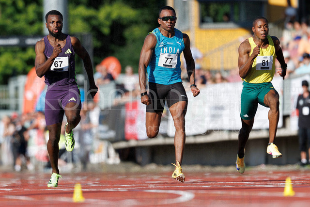 PUMA Fast Arms, Fast Legs; Wetzlar, 10.07.2026 | WETZLAR, GERMANY - JULY 10, 2026 :  Lucas Ansah-Peprah (Hamburger SV), Animesh Kujur (India), Fausto Desalu (Italy) competing in the 100m during the athletics meeting PUMA Fast Arms, Fast Legs at Stadion Wetzlar on July 10, 2026 in Wetzlar, Germany.