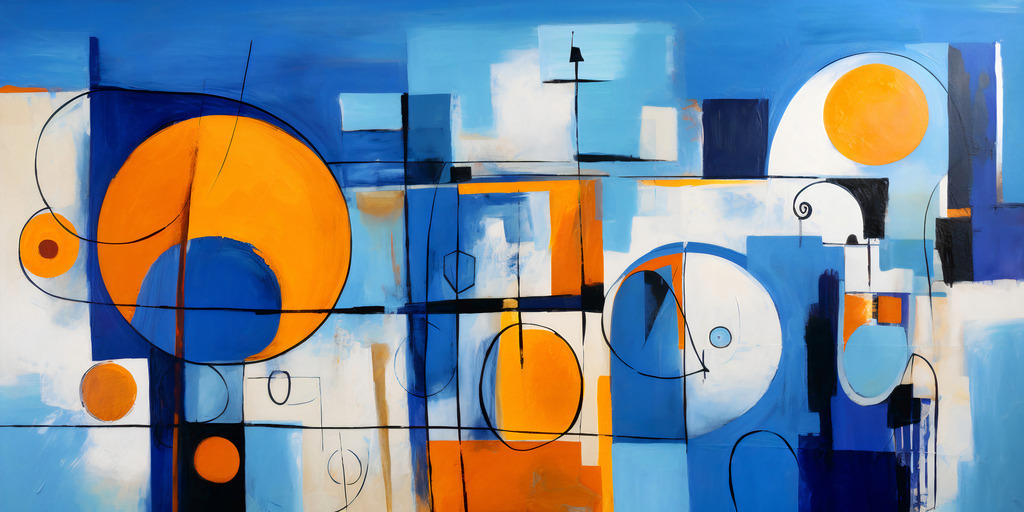 2307089 - Blau und orange | Eine schöne Komposition aus abstrakten Formen und Linien in blau, weiss und orange.