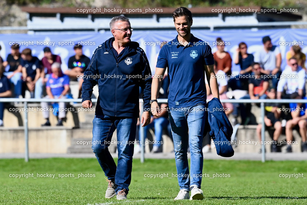 ATUS Velden vs. ASKÖ Köttmannsdorf 7.10.2023 | Sportlicher Leiter ATUS Velden Hannes Teppan,, Headcoach ATUS Velden Marcel Günther Kuster,ATUS Velden vs. ASKÖ Köttmannsdorf 7.10.2023, ATUS Velden vs. ASKÖ Köttmannsdorf am 07.10.2023 in Velden (Wald Arena Velden), Austria, (Photo by Bernd Stefan)