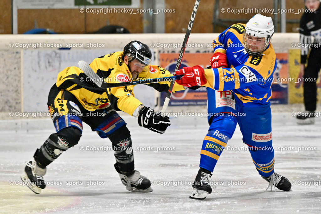 EC MET PHOTOVOLTAIK HORNETS SPITTAL vs. EHC Althofen  | #33 Kabas Michael EC Hornets Spittal, #23 Kurath Florian 1. EHC ALTHOFEN, EC MET PHOTOVOLTAIK HORNETS SPITTAL vs. EHC Althofen , EC MET PHOTOVOLTAIK HORNETS SPITTAL vs. EHC Althofen  am 25.01.2025 in Villach (Stadthalle Villach), Austria, (Photo by Bernd Stefan)