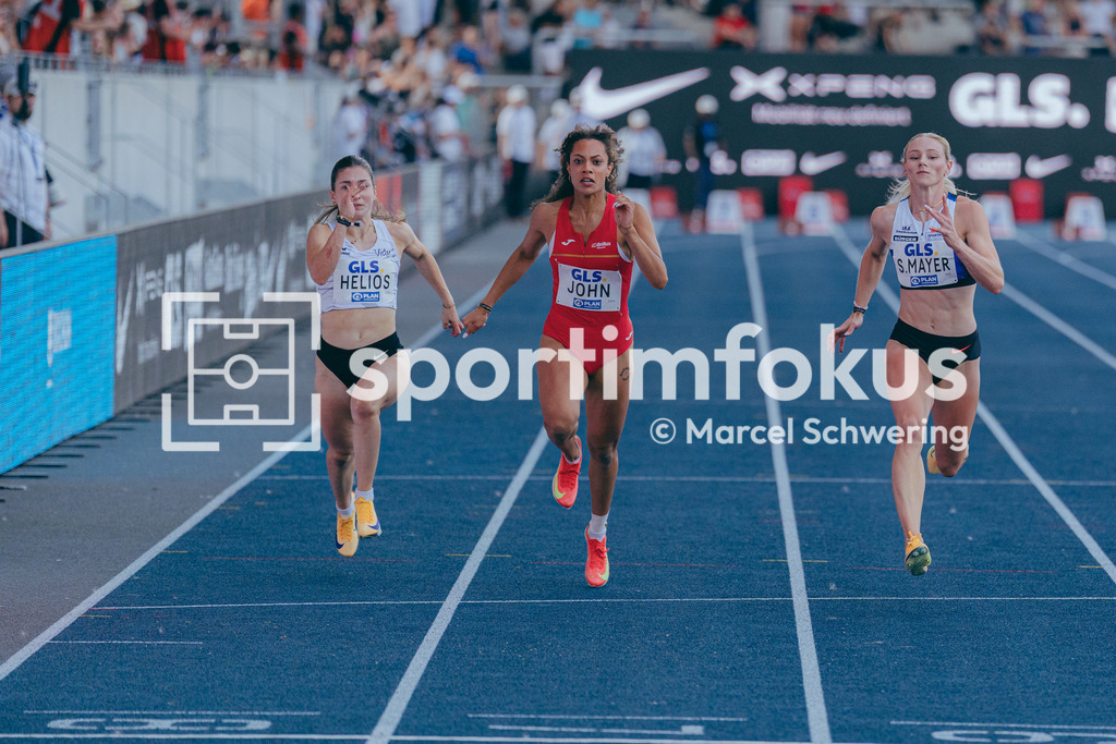 Deutsche Meisterschaften der Frauen und Männer 2026 | Ksenia Helios, SV GO! Saar 05, Viola John, LG Brillux Münster, Sina Mayer, LAZ Zweibrücken, Rebekka Haase, Sprintteam Wetzlar, 100-Meter-Lauf, Halbfinale, Deutsche Meisterschaften der Frauen und Männer 2026, Lohrheidestadion Bochum-Wattenscheid, 25.07.2026. Foto: Marcel Schwering / sportimfokus - Realisiert mit Pictrs.com