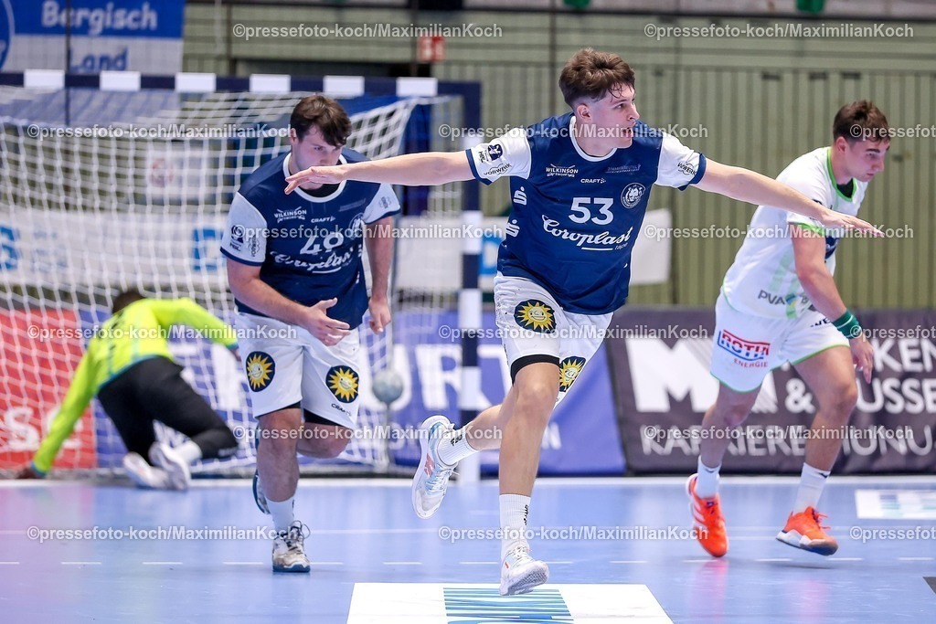 BHC09102501193 | 09.10.2025, Handball, HBL, Bergischer HC - HSG Wetzlar, Unihalle Wuppertal: Soeren Steinhaus (BHC #53) jubelnd nach dem Treffer 