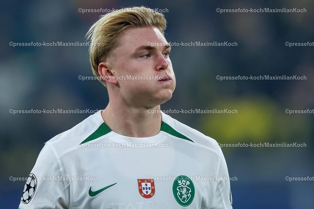 UCL1902250102123 | 19.02.2025, Fußball, UEFA Champions League, Borussia Dortmund - Sporting Lissabon, Signal Iduna Park, Knockout phase play-offs, Saison 2024 2025: Conrad Harder (Sporting #19)