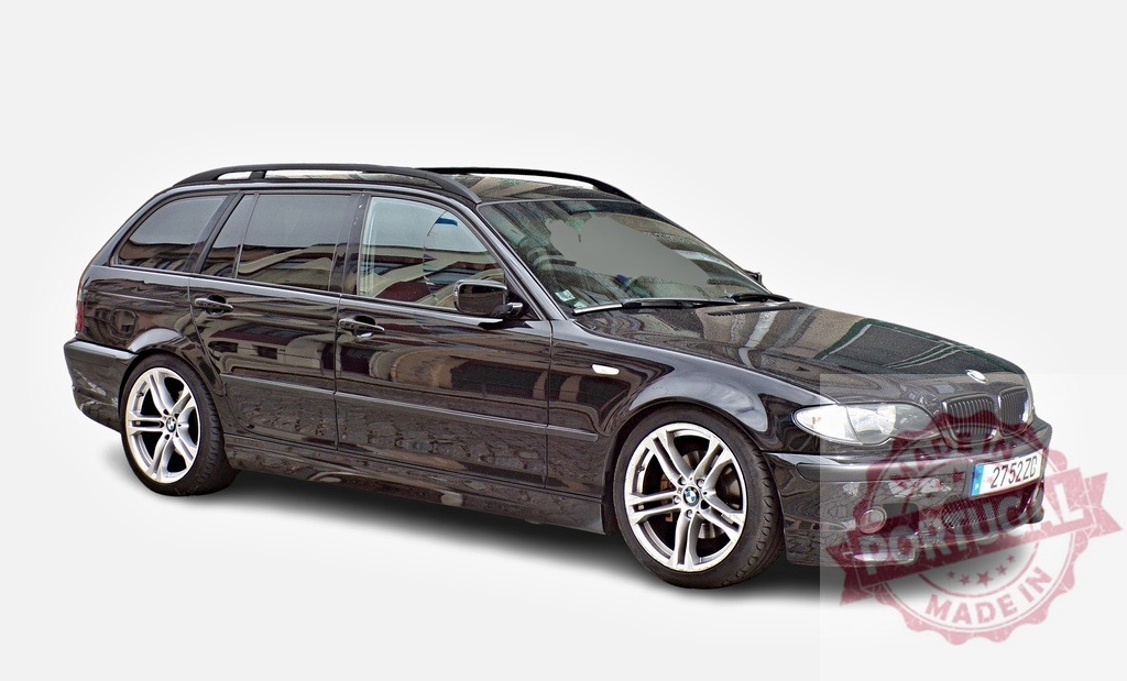 BMW 3 series touring parked on white background | Shiny black BMW series 3 touring car parked on a white background - Realized with Pictrs.com