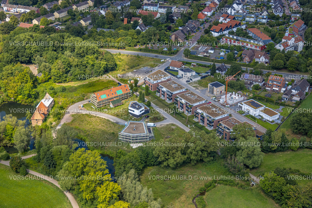 Hamm250702482Heessen | Luftbild, Baustelle an der Schloßstraße mit Wohnhäusern, Baugebiet Schlossmühle und Baugerüst, Stadtbezirk Heessen, Hamm, Ruhrgebiet, Nordrhein-Westfalen, Deutschland