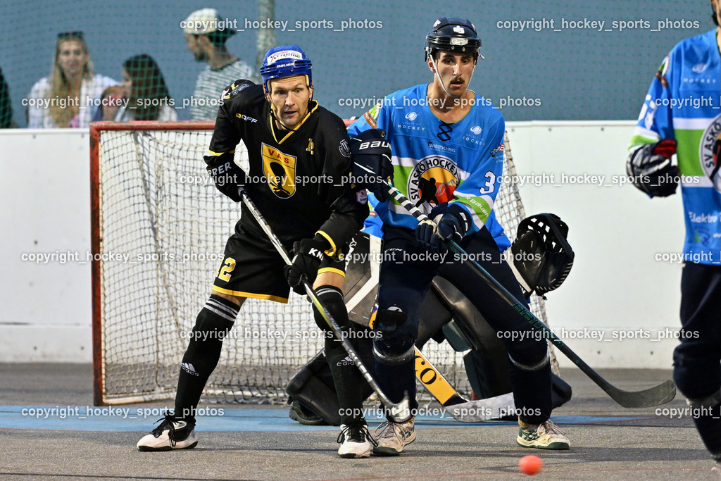 ASKÖ Hockey Villach vs. VAS Ballhockey  | #12 Duricky Jan VAS Villach, #3 Fertschai Mathias ASKÖ Villach Hockey, ASKÖ Hockey Villach vs. VAS Ballhockey , ASKÖ Hockey Villach vs. VAS Ballhockey  am 06.07.2025 in Villach (Alpen Arena ), Austria, (Photo by Bernd Stefan)