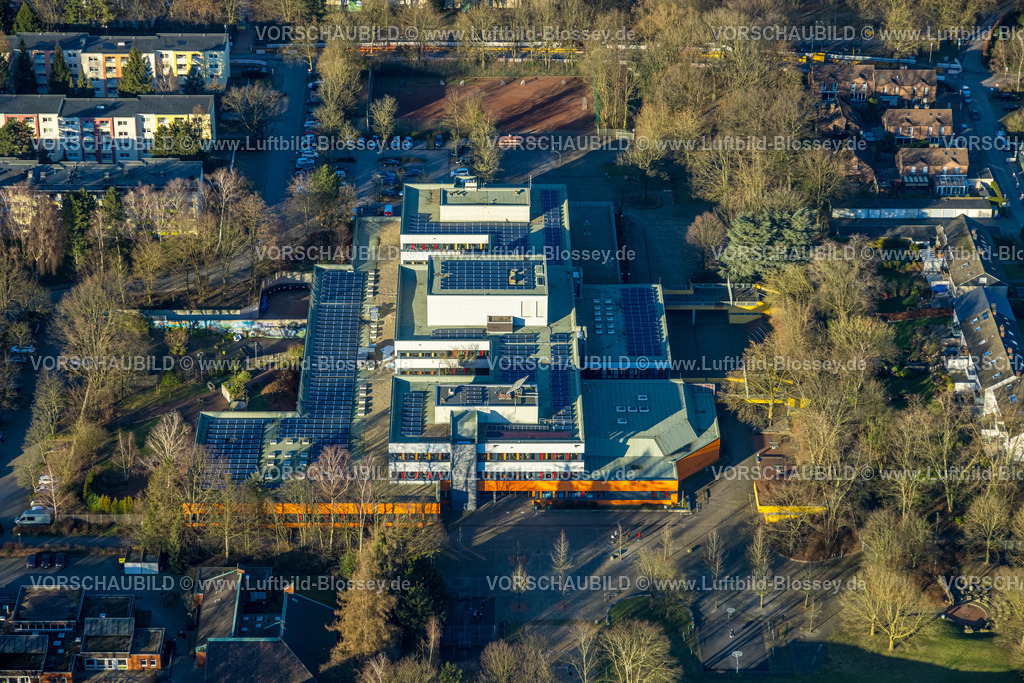 Gladbeck240107953 | Luftbild, Ingeborg-Drewitz-Gesamtschule mit Solardach, Rentfort, Gladbeck, Ruhrgebiet, Nordrhein-Westfalen, Deutschland
