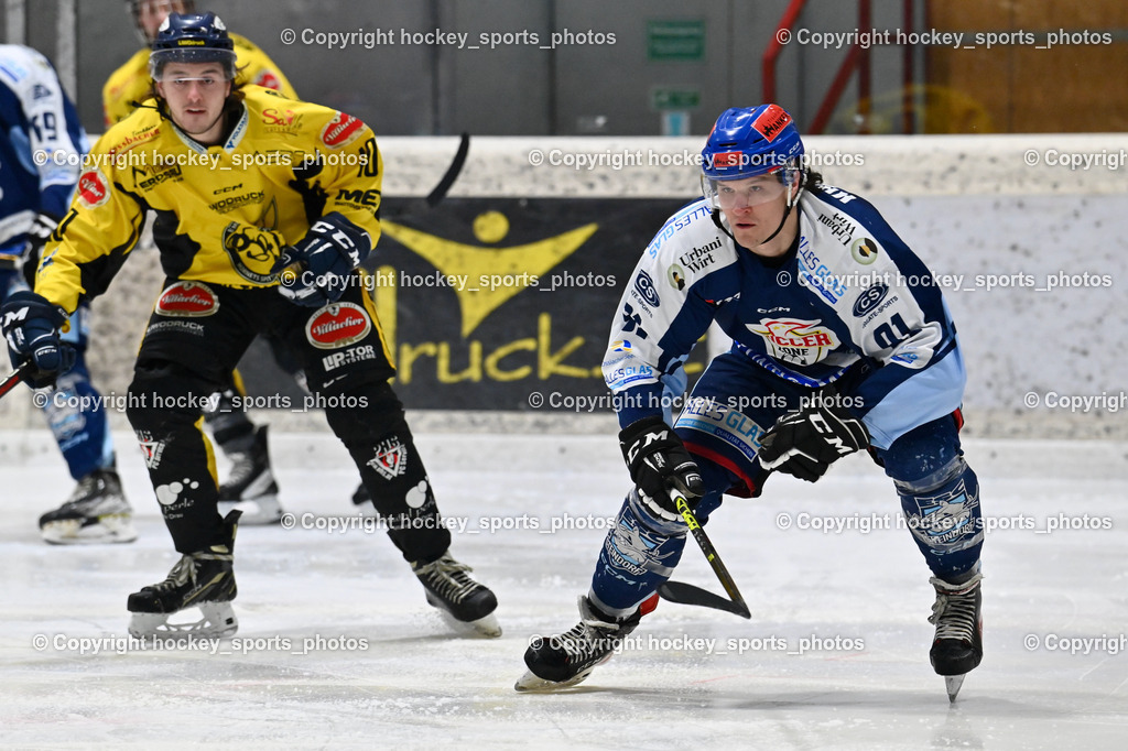 EC Hornets Spittal vs. ESC Steindorf 23.2.2024 | #10 Ortner Philipp EC Hornets Spittal, #91 Kravania Kristian ESC Steindorf, EC Hornets Spittal vs. ESC Steindorf 23.2.2024, EC Hornets Spittal vs. ESC Steindorf 23.2.2024 am 23.02.2024 in Spittal an der Drau (Eissportzentrum Spittal), Austria, (Photo by Bernd Stefan)