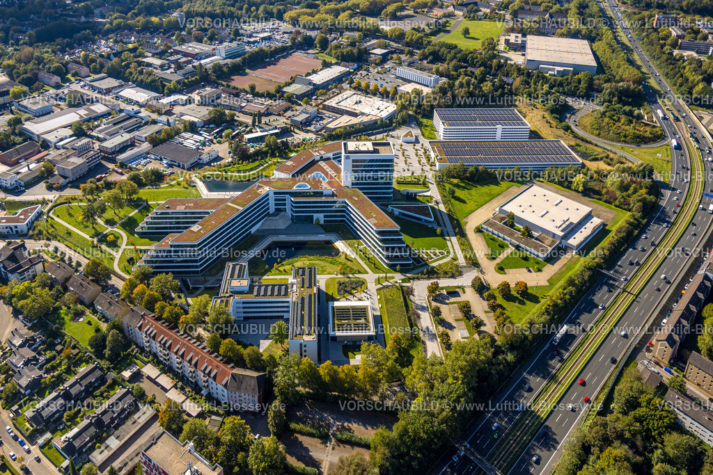 Essen241000827 | Luftbild, Aldi Nord Campus, Gebäudeform entspricht dem Aldi Logo, Eckenbergstraße, Kray, Essen, Ruhrgebiet, Nordrhein-Westfalen, Deutschland