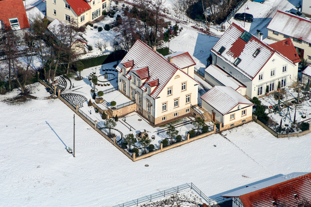 Luftbild: Limourstraße im Schnee in Minfeld im Bundesland Rheinland-Pfalz in Deutschland. Foto: IMG_1148.jpg vom 05.03.2006 durch Werner Riehm/FLY-FOTO.de